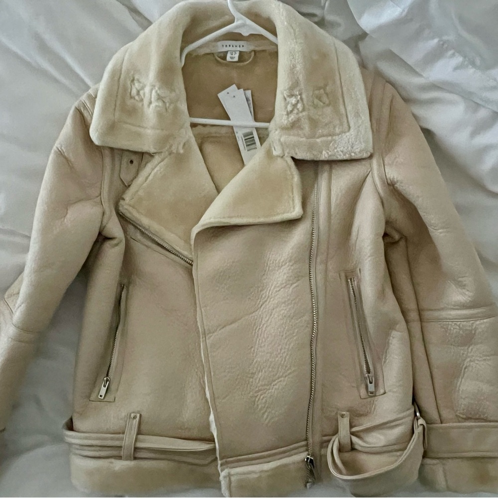 Topshop Cream Shearling Jacket